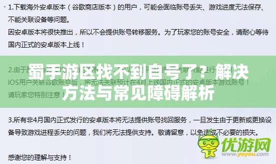 蜀手游区找不到自号了？解决方法与常见障碍解析