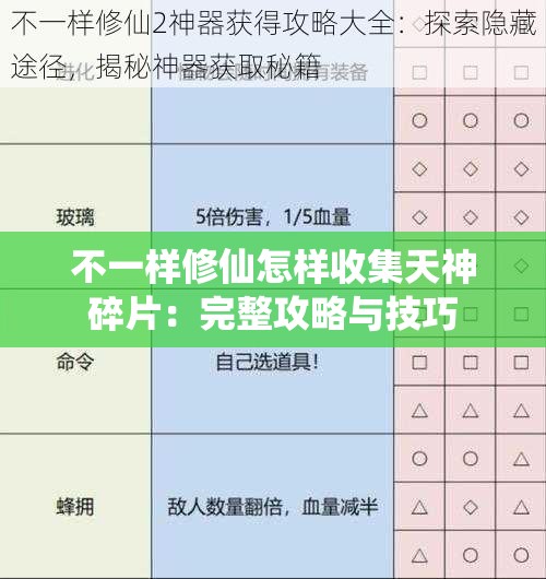 不一样修仙怎样收集天神碎片：完整攻略与技巧